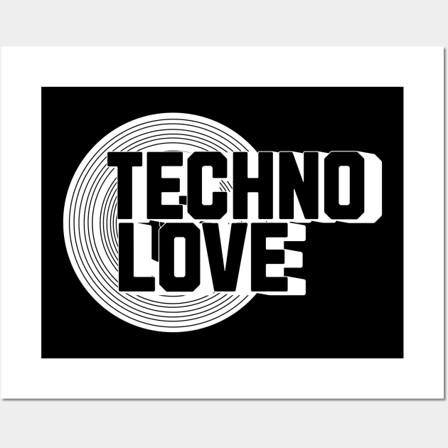 TECHNO  - Vinyl Love (White) Wall Art by DISCOTHREADZ 